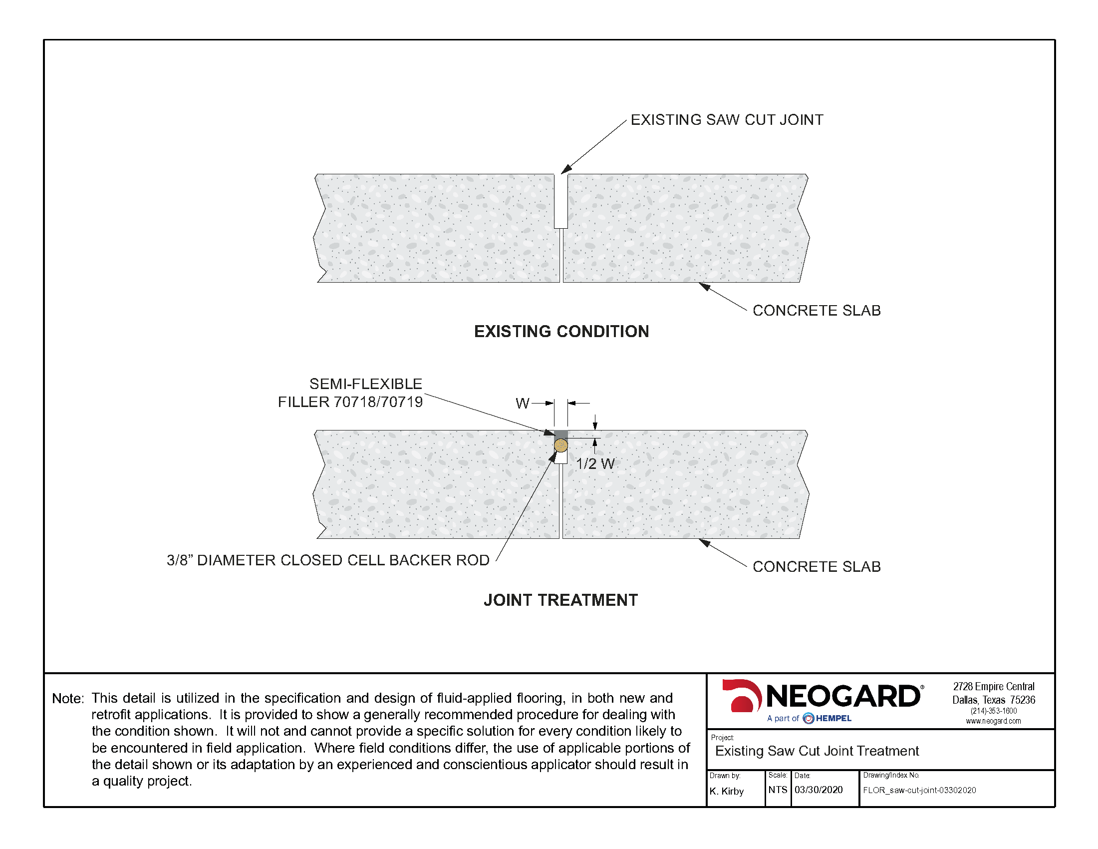 existing saw cut