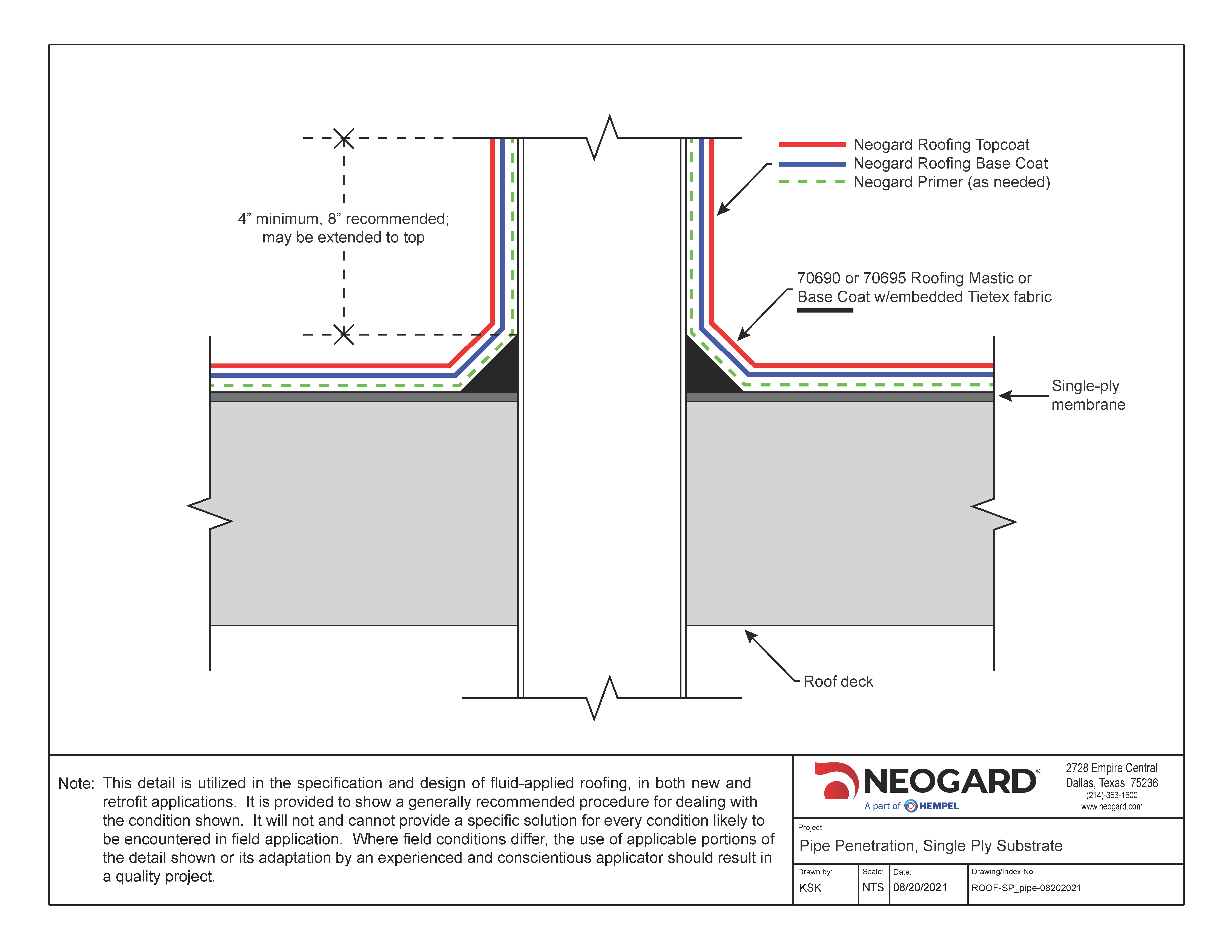 Single Ply Pipe Penetration